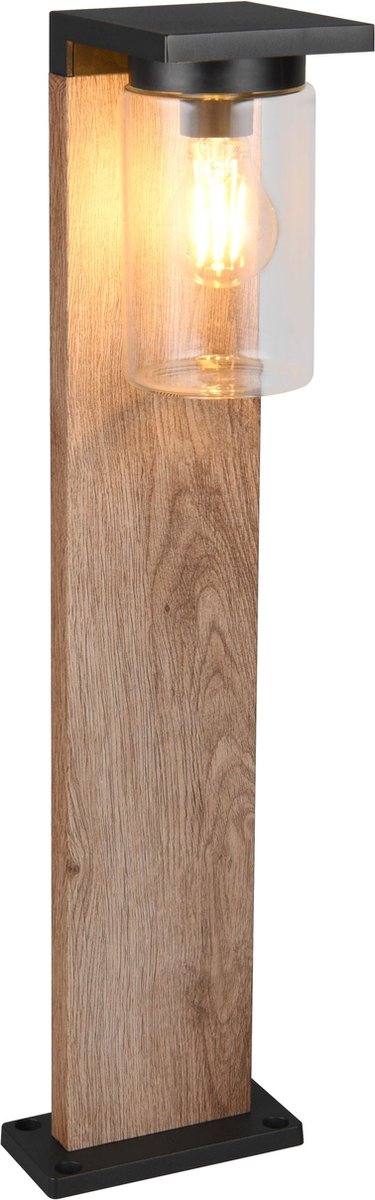 Trio ardila - lampadaire - élément bois - excl. 1x e27 4w - capteur crépusculaire - éclairage extérieur - ip44