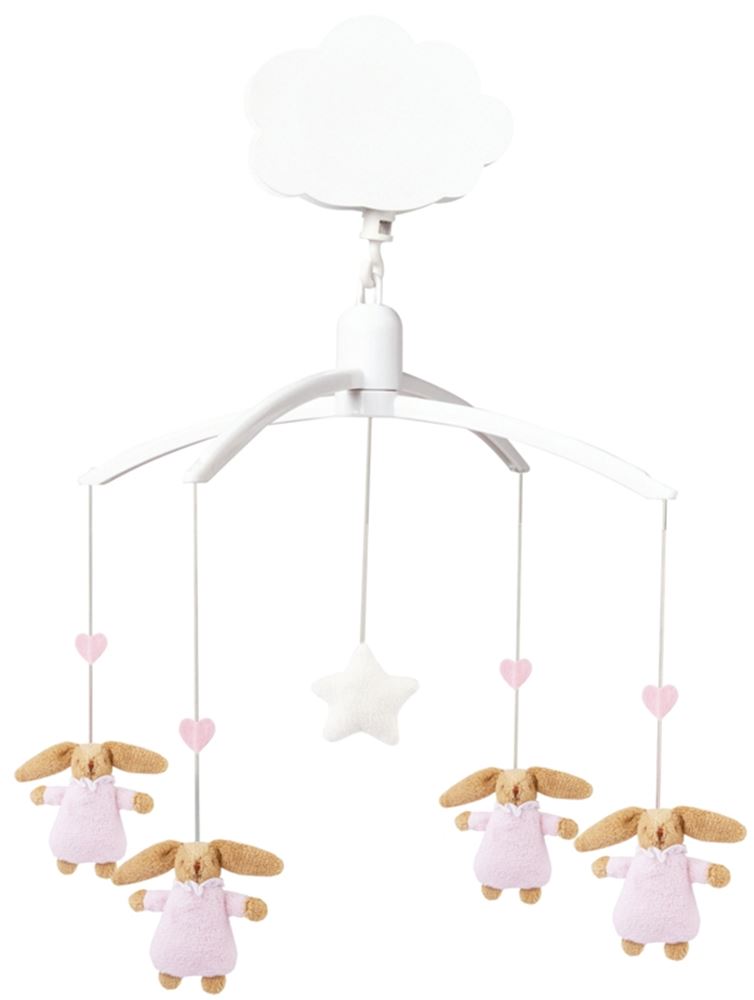Mobile musical lapin rose