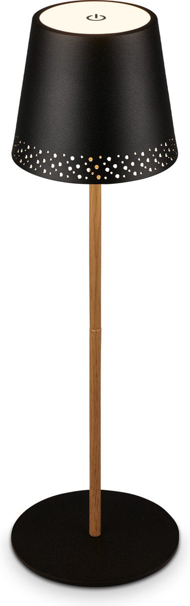 Briloner b.k.licht kiki - lampe de table rechargeable - lampe sans fil - dimmable - pour extérieur et intérieur - USB-C - réglable en hauteur - ø12cm - bois noir