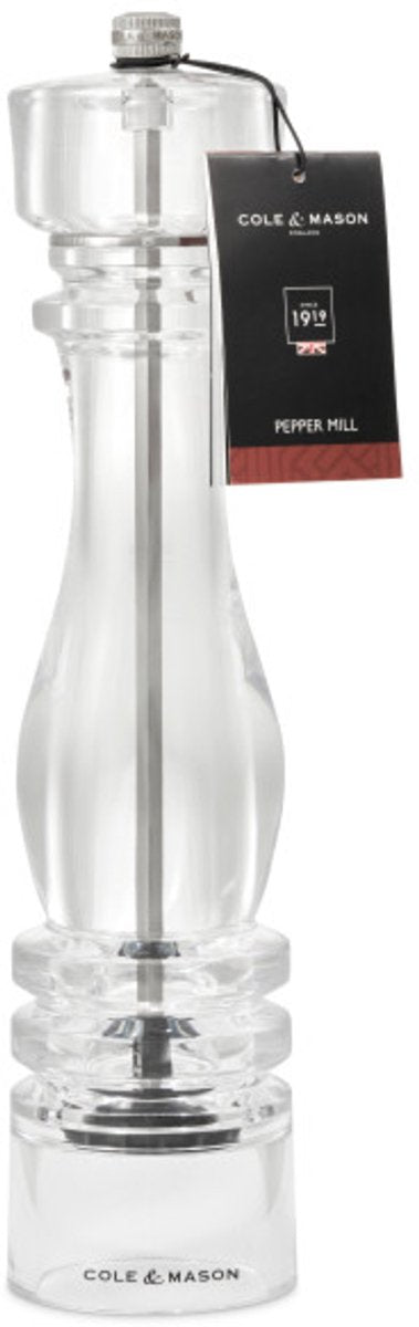 Moulin à poivre Cole Mason London – 30 cm – acrylique transparent – XXL – moulin de précision