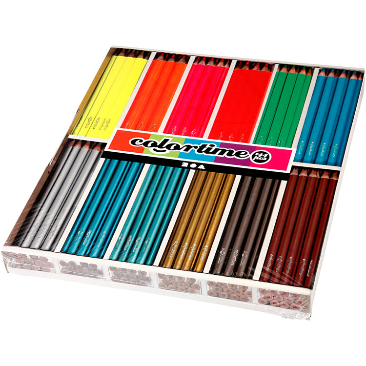 Crayons de couleur Colortime, l : 17,45 cm, recharge 4 mm, couleurs métallisées, couleurs néon, 144 pièces 1 boîte