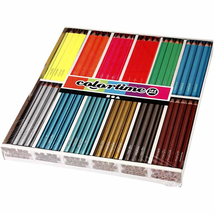 Crayons de couleur Colortime, l : 17,45 cm, recharge 4 mm, couleurs métallisées, couleurs néon, 144 pièces 1 boîte