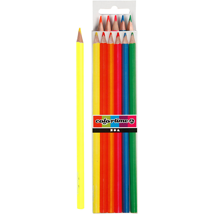 Crayons de couleur Colortime, l : 17,45 cm, recharge 3 mm, couleurs fluo, 6 pièces 1 boîte