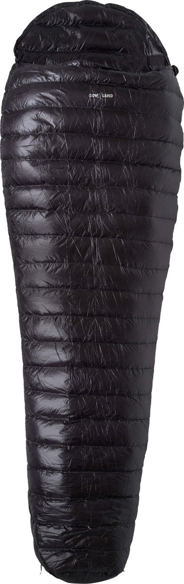 Sac de couchage extérieur en duvet Lowland - momie ultra compacte - 215 x 75 cm - 430 gr +8°c - nylon - fermeture éclair gauche