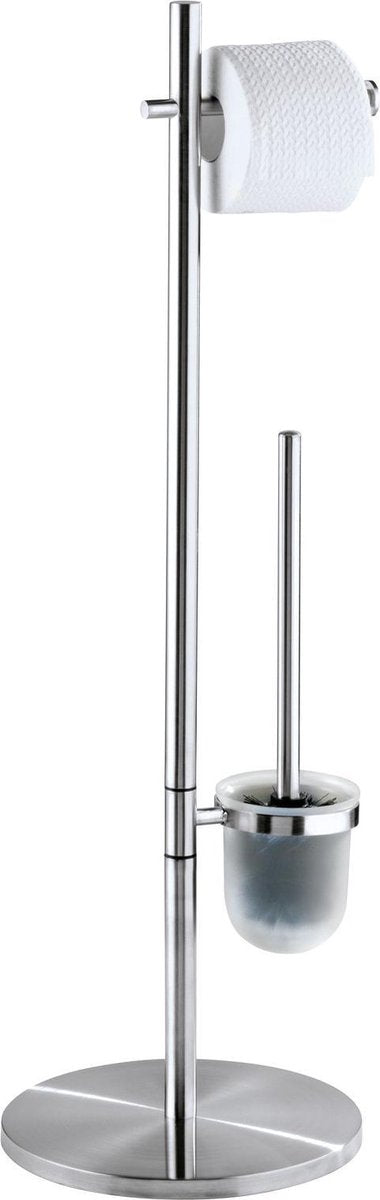 Wenko WC majordome pieno acier inoxydable – porte-rouleau de papier toilette et brosse WC avec support autoportant