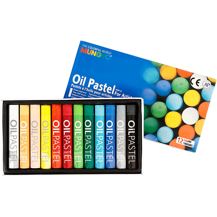 Pastel à l'huile Mungyo, l: 7 cm, épaisseur 11 mm, différentes couleurs, 12 pièces 1 boîte