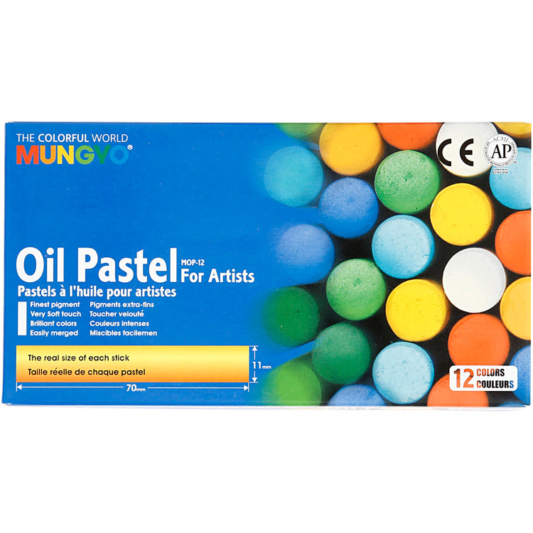 Pastel à l'huile Mungyo, l: 7 cm, épaisseur 11 mm, différentes couleurs, 12 pièces 1 boîte