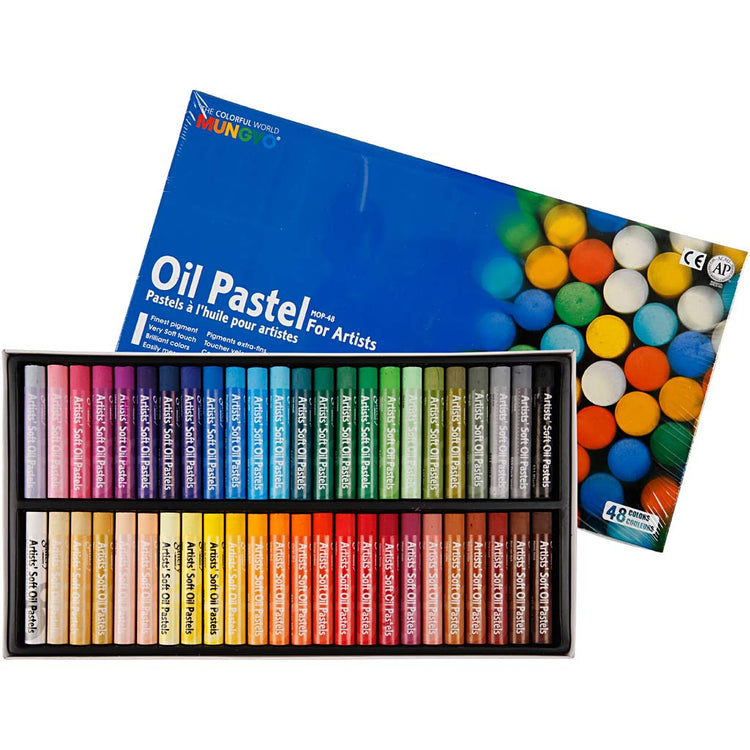 Pastel à l'huile Mungyo, l: 7 cm, épaisseur 11 mm, différentes couleurs, 48 pièces 1 boîte