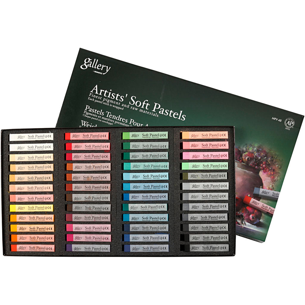 Set de pastels tendres Mungyo gallery, l: 6,5 cm, épaisseur 10 mm, différentes couleurs, 48 ​​​​pièces 1 boîte