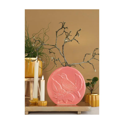 Idées 4 saisons vase oiseau terra rose ø6x20x20cm