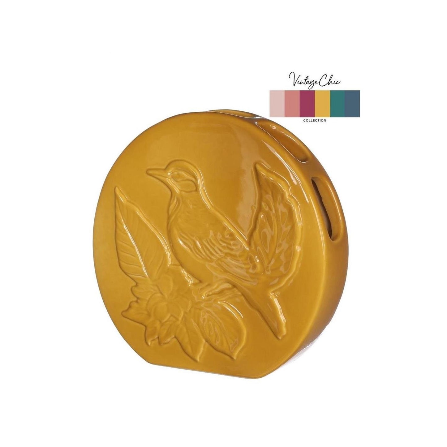 Idées 4 saisons vase oiseau moutarde ø6x20x20cm