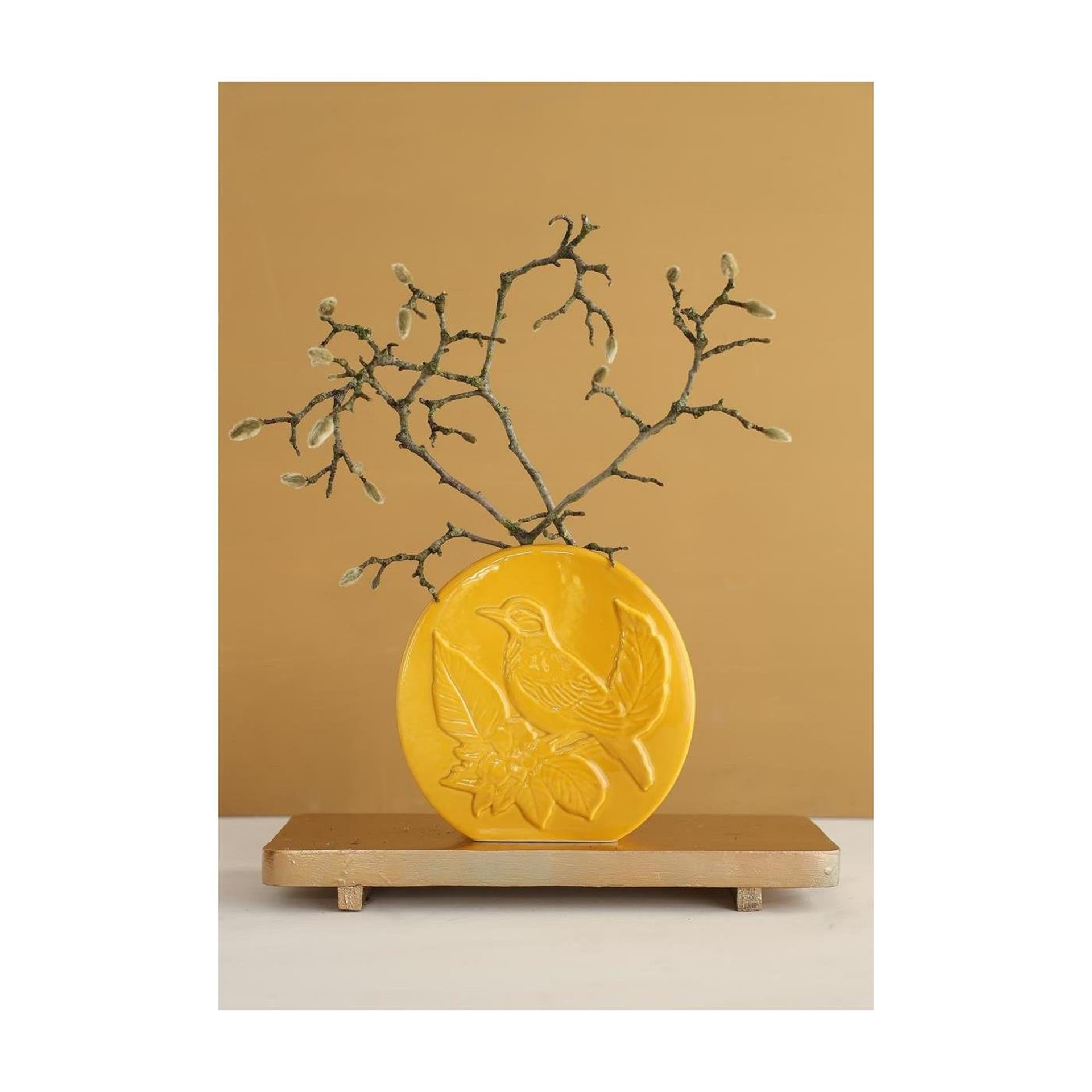 Idées 4 saisons vase oiseau moutarde ø6x20x20cm