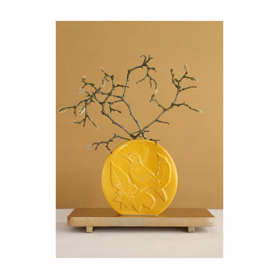 Idées 4 saisons vase oiseau moutarde ø6x20x20cm