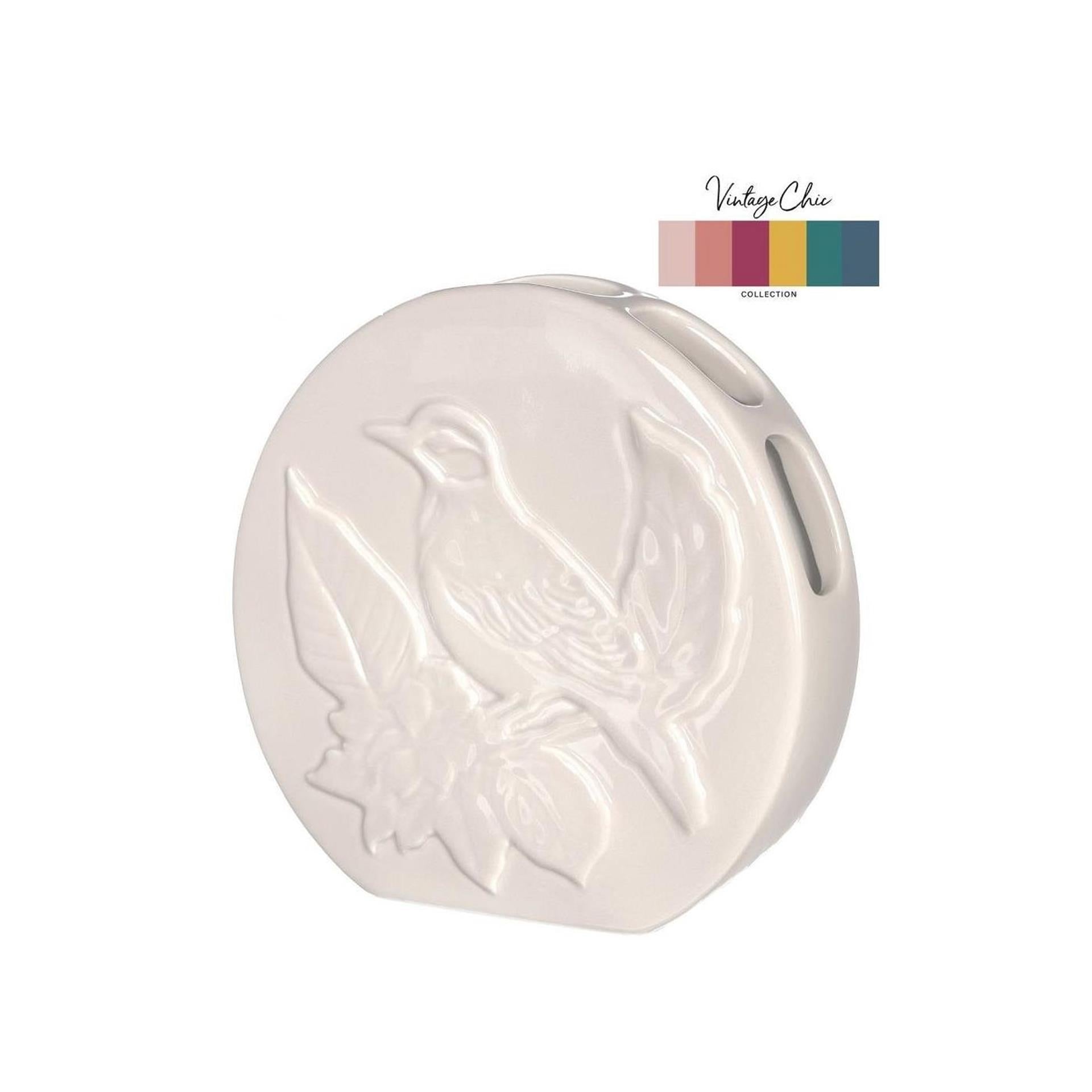 Idées 4 saisons vase oiseau crème ø6xh20cm