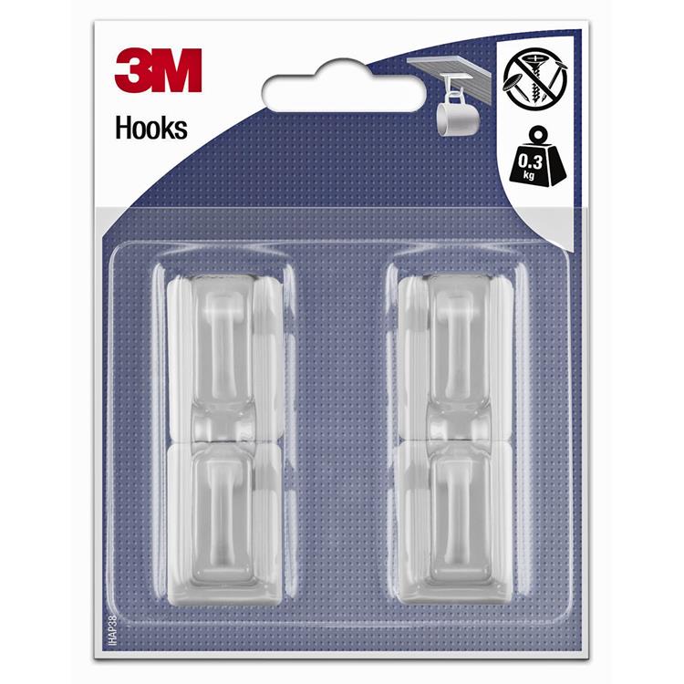 3m 1062868 - crochet rectangle en plastique autocollant - blanc (4 crochets) | 10 pièces