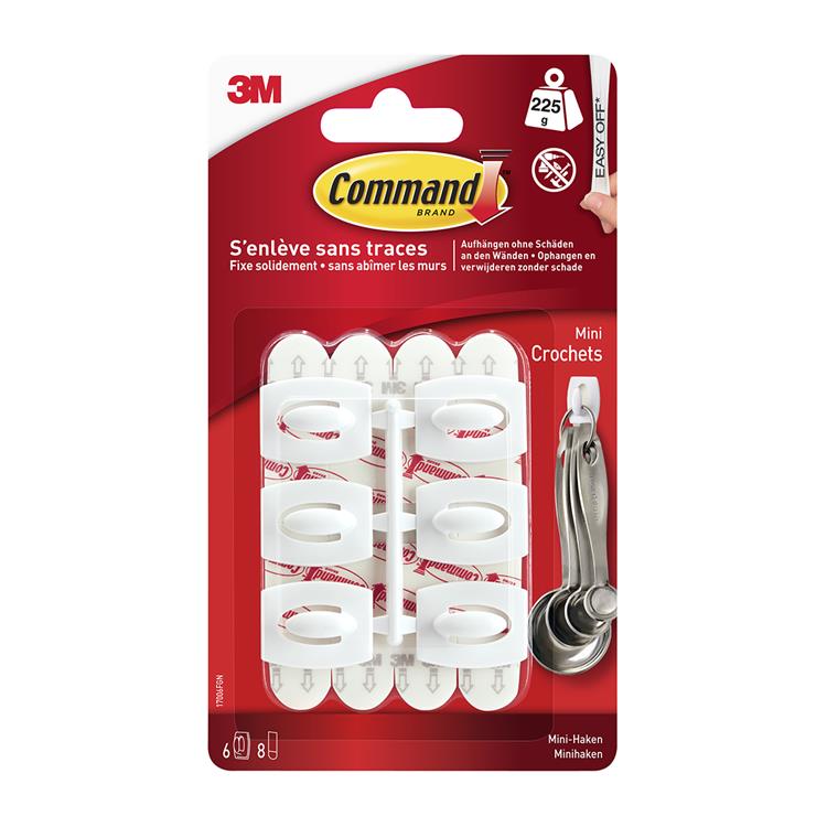 3m 1062198 - crochets command blancs avec bandes blanches mini | 6 pièces