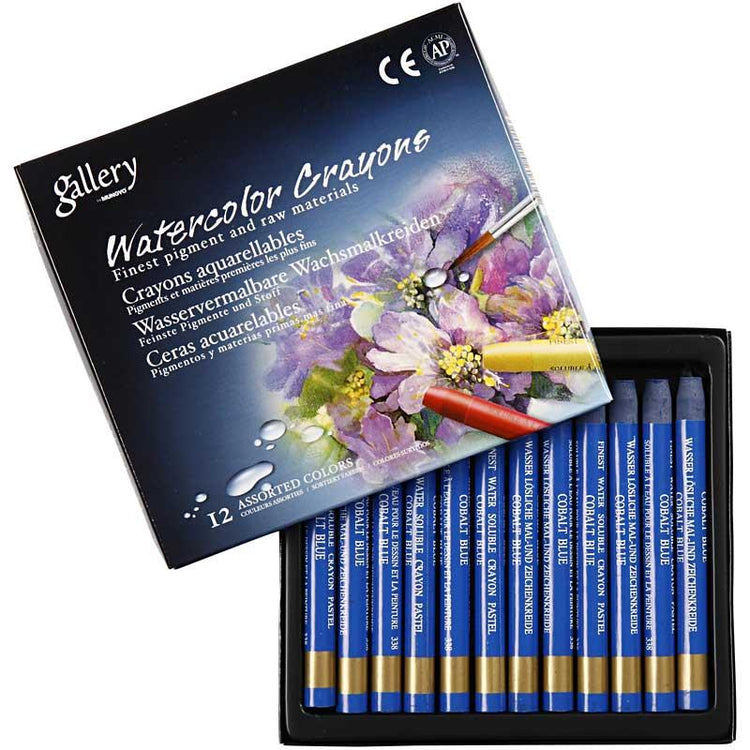 Craie aquarelle Mungyo, L : 9,3 cm, épaisseur 8 mm, bleu cobalt (338), 12 pièces 1 boîte