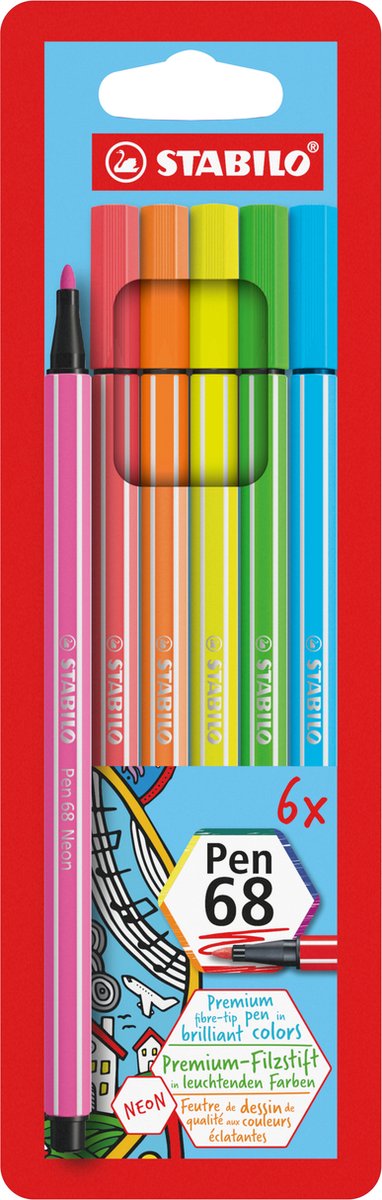Stabilo Pen 68 - 6 Couleurs fluorescentes
