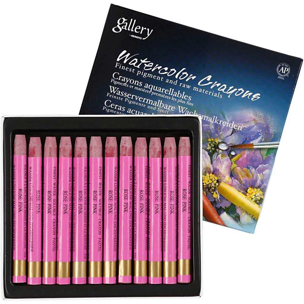 Craie aquarelle Mungyo, L : 9,3 cm, épaisseur 8 mm, rose frais (316), 12 pièces 1 boîte