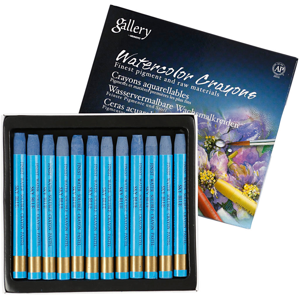 Craie aquarelle Mungyo, L : 9,3 cm, épaisseur 8 mm, bleu ciel (337), 12 pièces 1 boîte