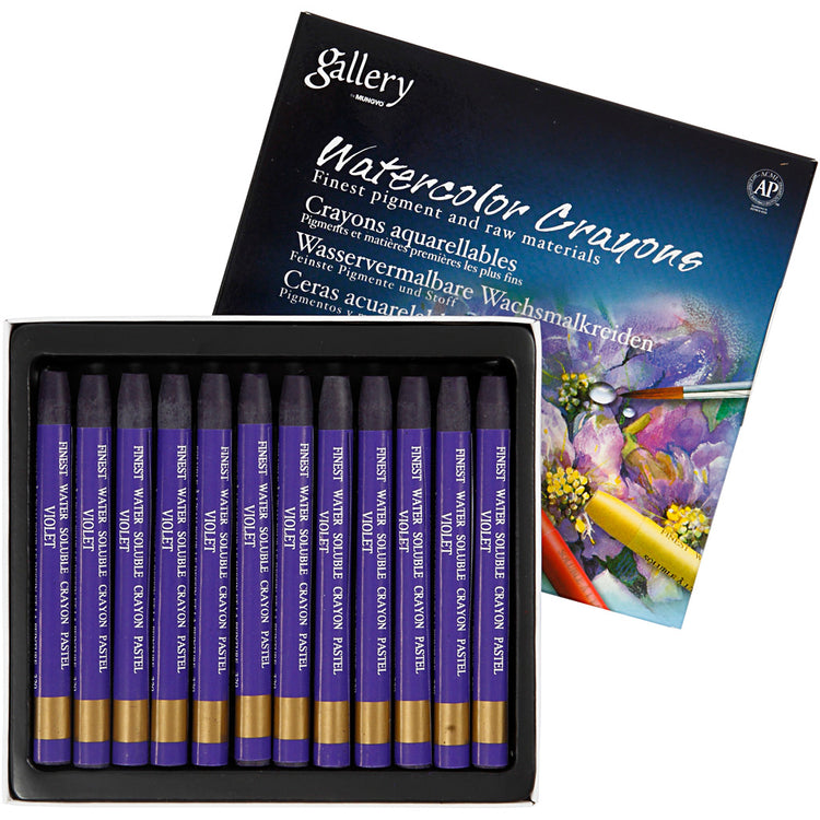 Craie aquarelle Mungyo, L : 9,3 cm, épaisseur 8 mm, violet (320), 12 pièces 1 boîte