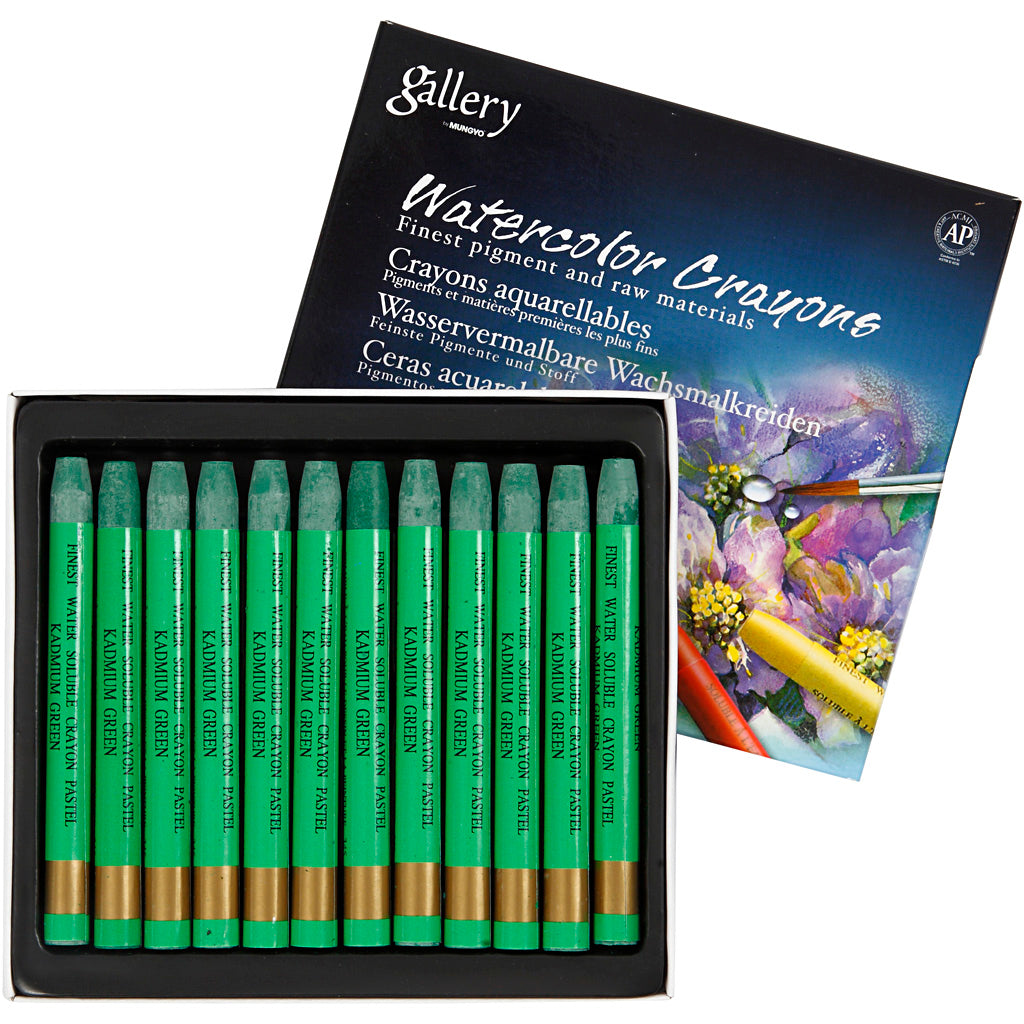 Craie aquarelle Mungyo, L : 9,3 cm, épaisseur 8 mm, vert cadmium (345), 12 pièces 1 boîte