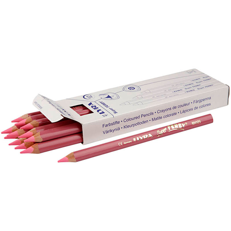 Crayons de couleur Lyra Super Ferby 1, L: 18 cm, remplissage de 6,25 mm, rouge clair, 12 pièces 1 boîte