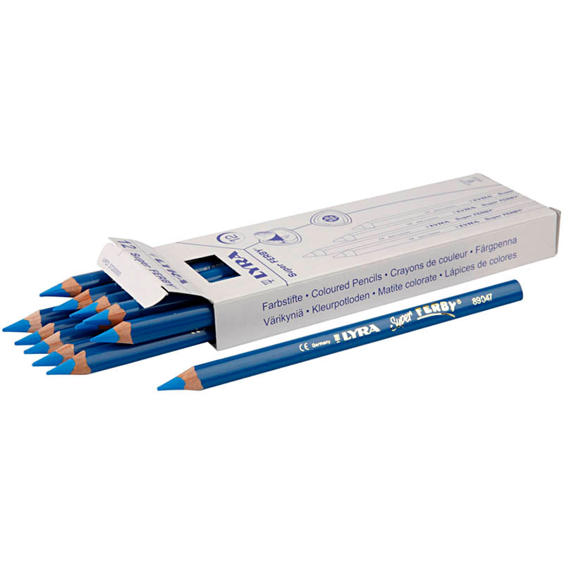 Crayons de couleur Lyra Super Ferby 1, L: 18 cm, remplissage de 6,25 mm, bleu, 12 pièces 1 boîte