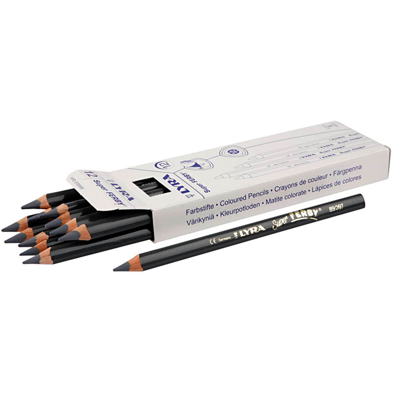 Crayons de couleur Lyra Super Ferby 1, L: 18 cm, remplissage de 6,25 mm, gris, 12 pièces 1 boîte