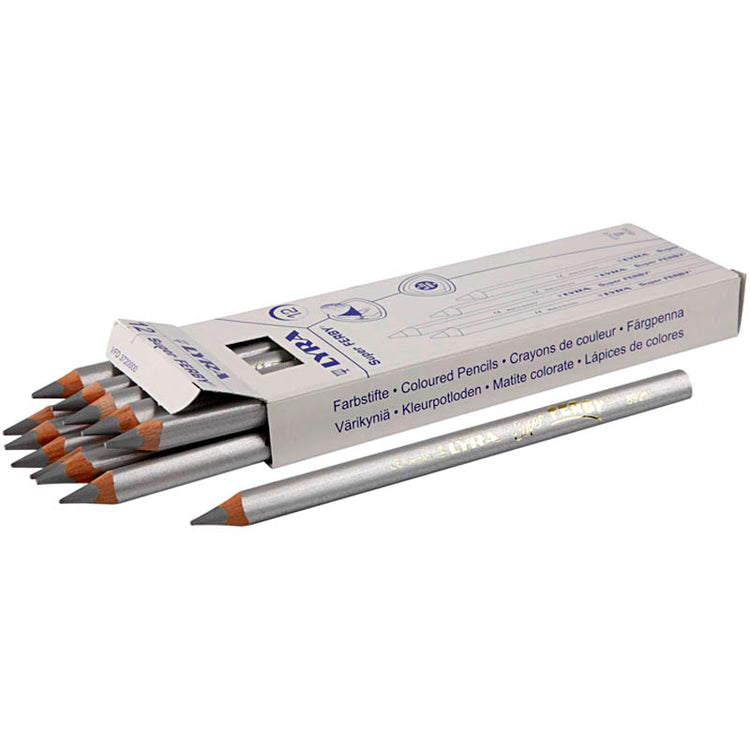 Crayons de couleur Lyra Super Ferby 1, L: 18 cm, remplissage de 6,25 mm, argent, 12 pièces 1 boîte