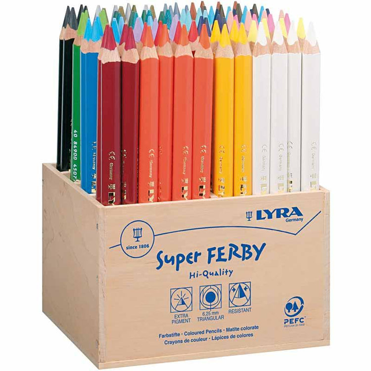 Crayons de couleur Lyra Super Ferby 1, L: 18 cm, remplissage de 6,25 mm, différentes couleurs, 96 pièces 1 boîte