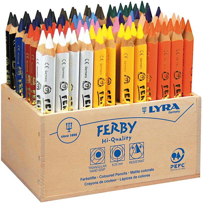 Crayons de couleur Lyra Super Ferby 1, L: 12 cm, remplissage de 6,25 mm, différentes couleurs, 96 pièces 1 boîte