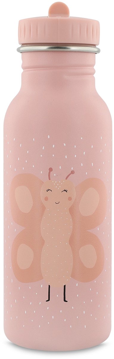 Gourde Trixie – Mme. papillon - bouteille d'eau en acier inoxydable pour enfants - 500 ml - bouteille étanche - rose - papillon