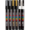 Marqueur Posca Uni-Posca, AFM PC-3M, épaisseur de ligne 0,9-1,3 mm, fin, or, argent, blanc, 6 div 1 boîte
