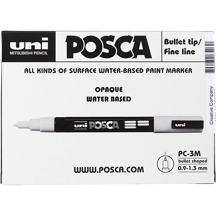 Marqueur Posca Uni-Posca, AFM PC-3M, épaisseur de ligne 0,9-1,3 mm, fin, or, argent, blanc, 6 div 1 boîte