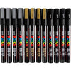Marqueur Posca Uni-Posca, AFM PC-3M, épaisseur de ligne 0,9-1,3 mm, fin, noir, or, argent, 12 div 1 boîte