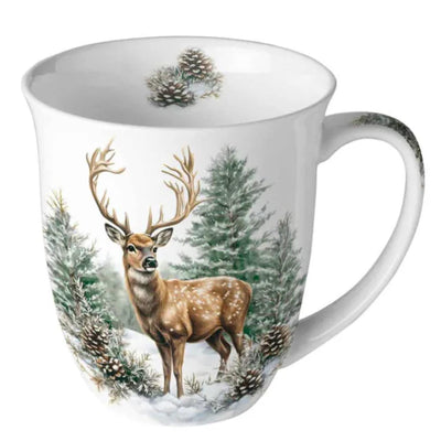 Mug Ambiente 400ml cerf d'hiver en porcelaine blanche dia.10x10,5cm