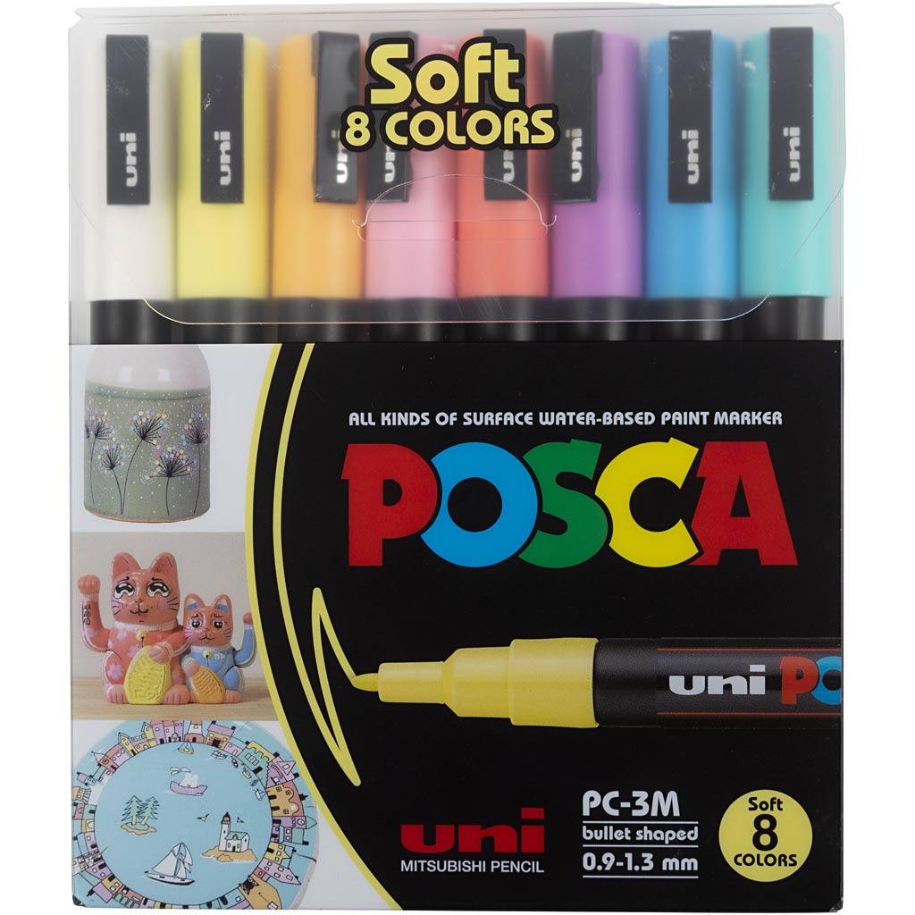 Marqueur Posca Uni-Posca, AFM PC-3M, épaisseur de ligne 0,9-1,3 mm, fine, différentes couleurs, 8 boîte div 1