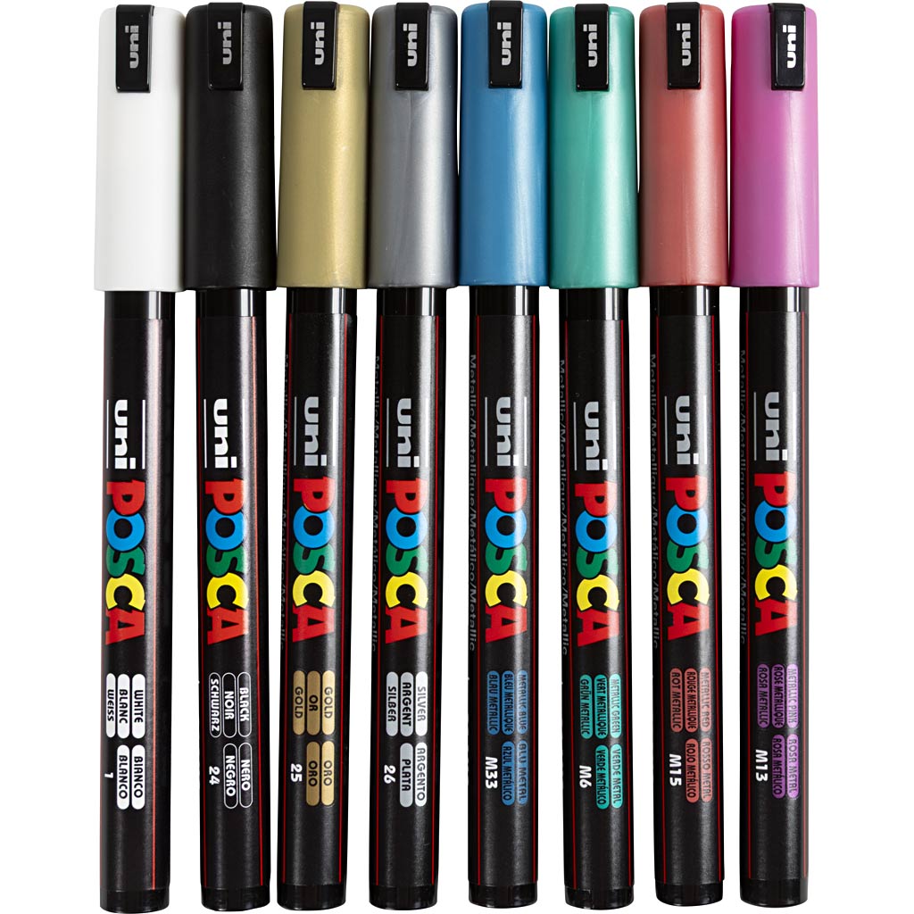 Marqueur POSCA UNI-POSCA, AFM PC-1MR, épaisseur de ligne 0,7 mm, couleurs métalliques extra-fins, 8 boîtes div 1