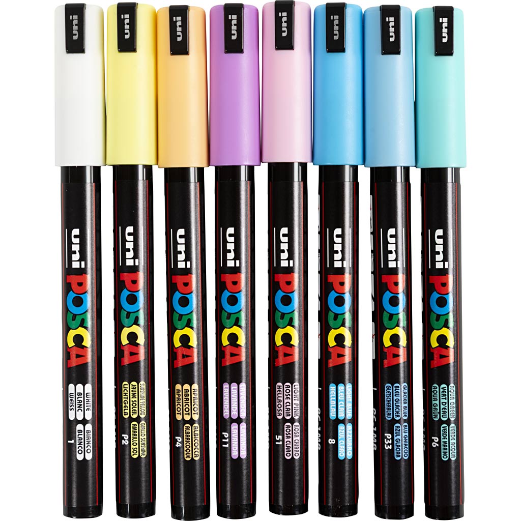 Marqueur Posca Uni-Posca, AFM PC-1MR, épaisseur de ligne 0,7 mm, extra-fine, différentes couleurs, 8 boîte div 1