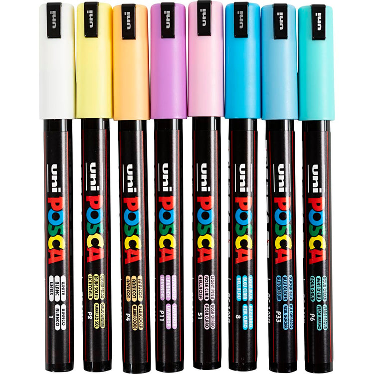 Marqueur Posca Uni-Posca, AFM PC-1MR, épaisseur de ligne 0,7 mm, extra-fine, différentes couleurs, 8 boîte div 1