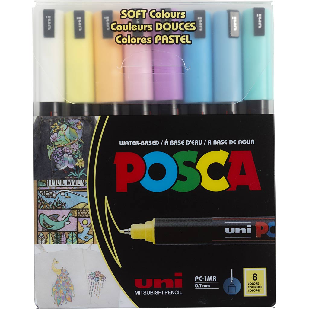Marqueur Posca Uni-Posca, AFM PC-1MR, épaisseur de ligne 0,7 mm, extra-fine, différentes couleurs, 8 boîte div 1