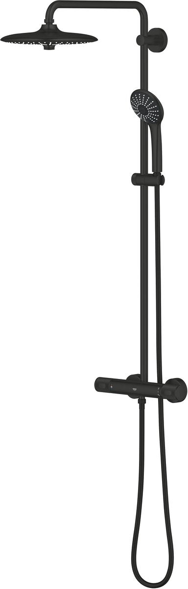 Système de douche Grohe vitalio joy 260 avec thermostat cooltouch - douche de tête 260 mm avec 3 jets et douchette à main 110 mm avec 3 jets - économie d'eau - montage mural - noir mat