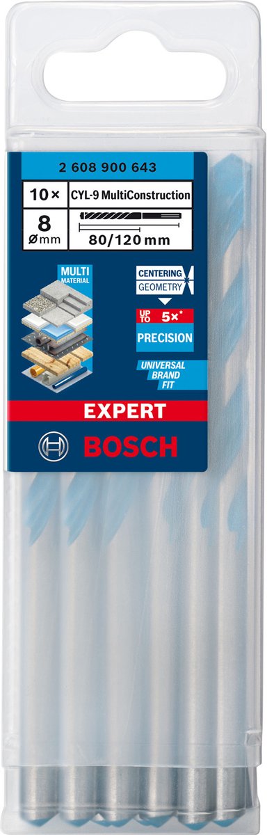 Bosch expert perceuse universelle cyl-9 multiconstruction 10 pièces 8x80x120