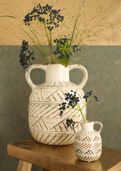 Idées 4 saisons vase bali céramique 25x23x30 cm crème