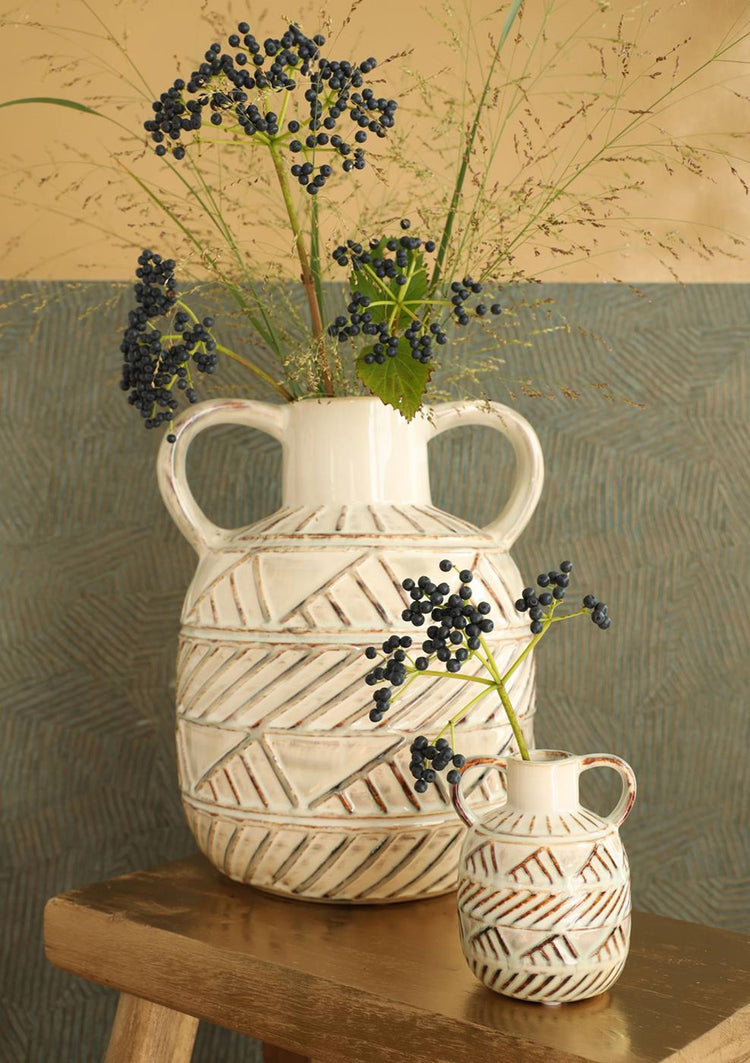 Idées 4 saisons vase bali céramique 25x23x30 cm crème