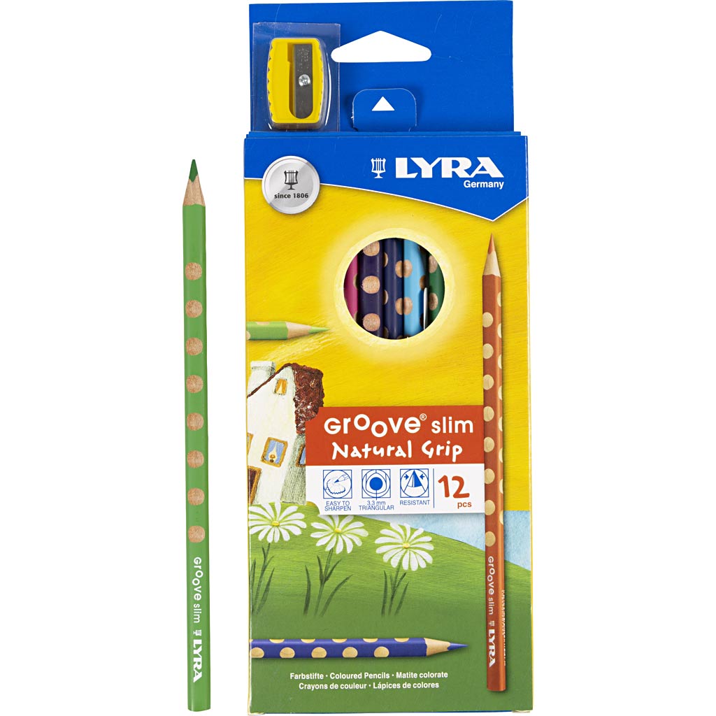 Crayons de couleur mince lyra, l: 18 cm, remplissage de 3,3 mm, différentes couleurs, 12 pièces 1 boîte