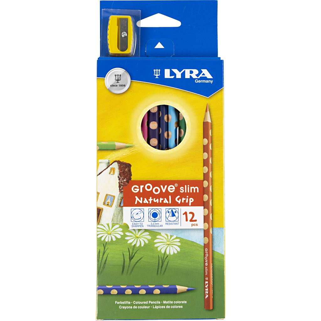 Crayons de couleur mince lyra, l: 18 cm, remplissage de 3,3 mm, différentes couleurs, 12 pièces 1 boîte