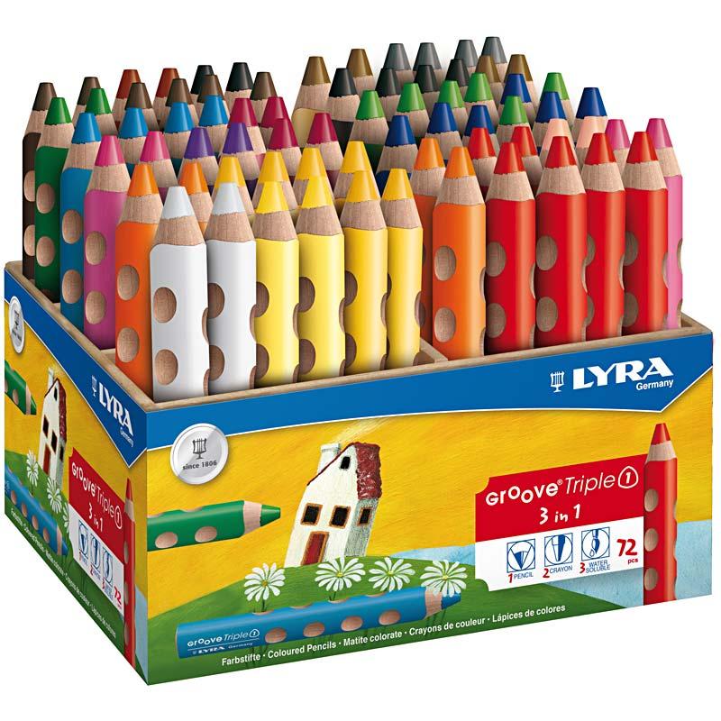 Crayons de couleur Groove Triple1, L: 12 cm, remplissage de 10 mm, différentes couleurs, 72 pièces 1 boîte