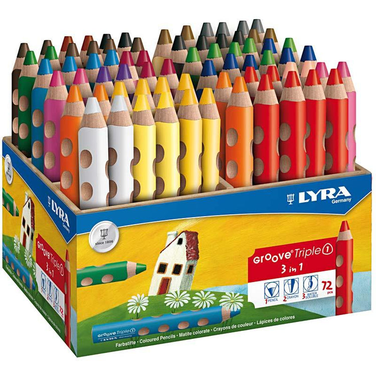 Crayons de couleur Groove Triple1, L: 12 cm, remplissage de 10 mm, différentes couleurs, 72 pièces 1 boîte
